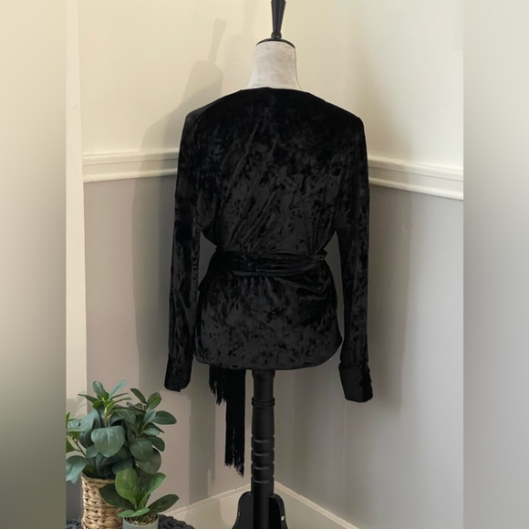 Zara Black Velvet Wrap Blouse With Tassel Ties - Picture 4 of 9